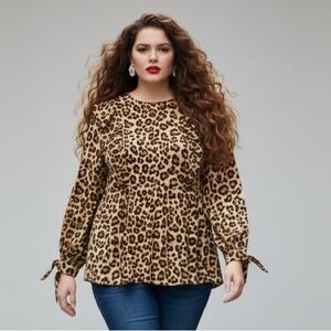 Love & Legend Leopard Print Ruffle Blouse - Size 18 - Sheer Long Sleeve